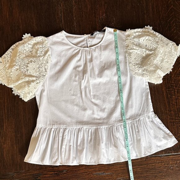 Zara White Lace-Sleeve Peplum Top Size S - Coquette Feminine Chic - Picture 9 of 9